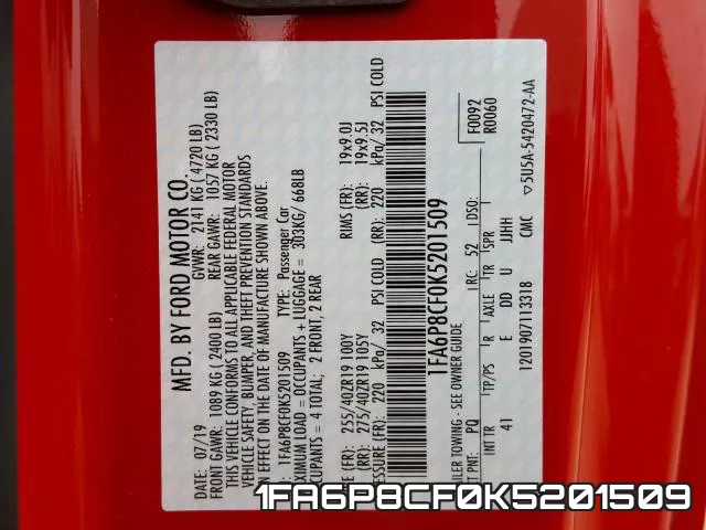 1FA6P8CF0K5201509 фото 2