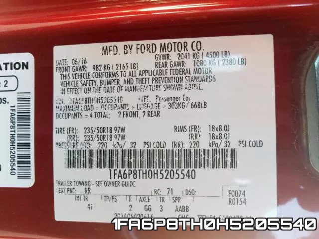 1FA6P8TH0H5205540 фото 2