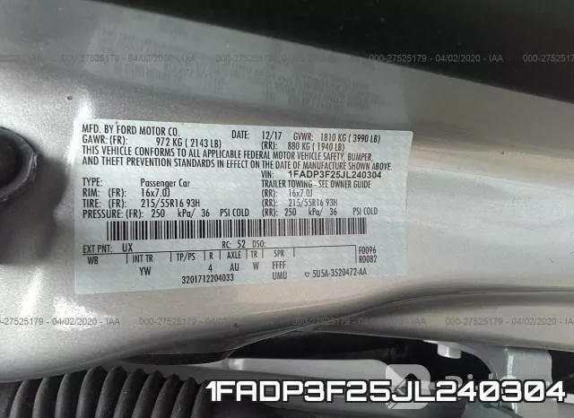 1FADP3F25JL240304 фото 10