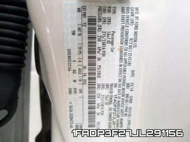 1FADP3F27JL291156 фото 2