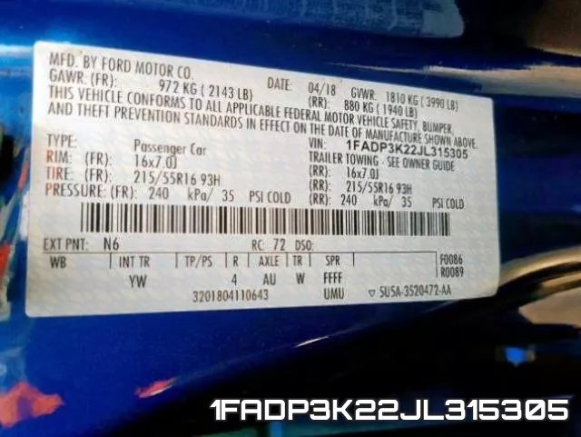 1FADP3K22JL315305 фото 2
