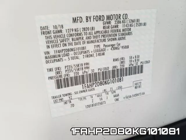 1FAHP2D80KG101081 фото 2