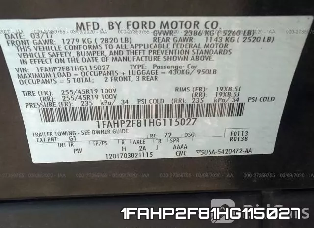 1FAHP2F81HG115027 фото 10