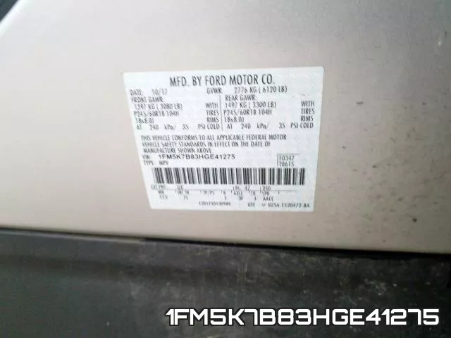 1FM5K7B83HGE41275 фото 2