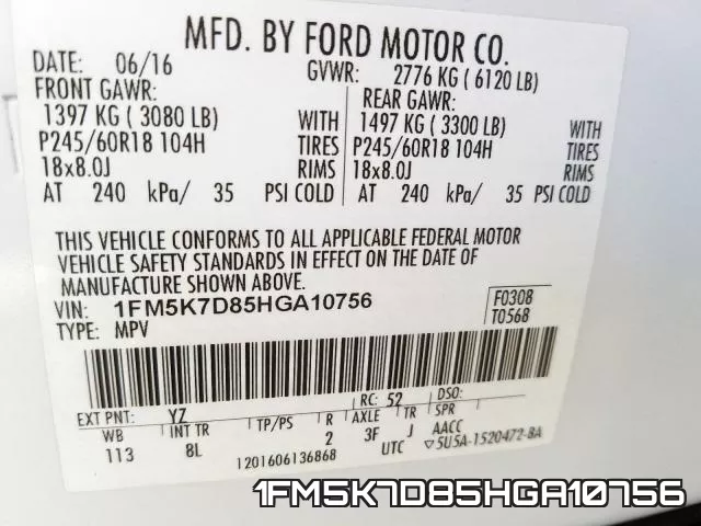 1FM5K7D85HGA10756 фото 2