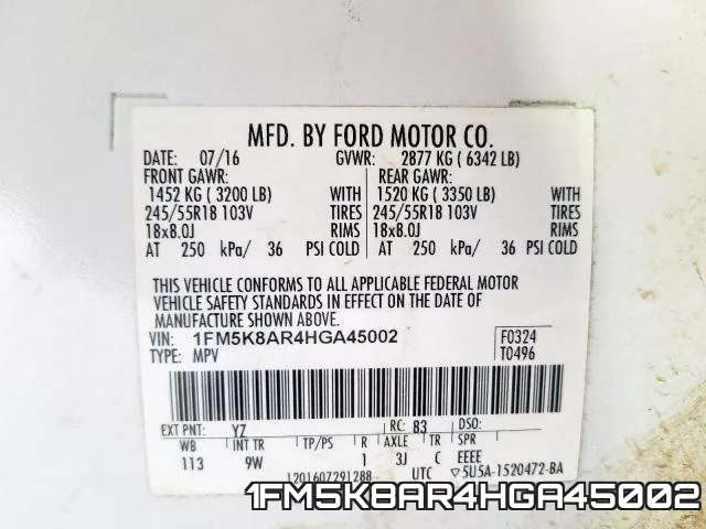 1FM5K8AR4HGA45002 фото 2