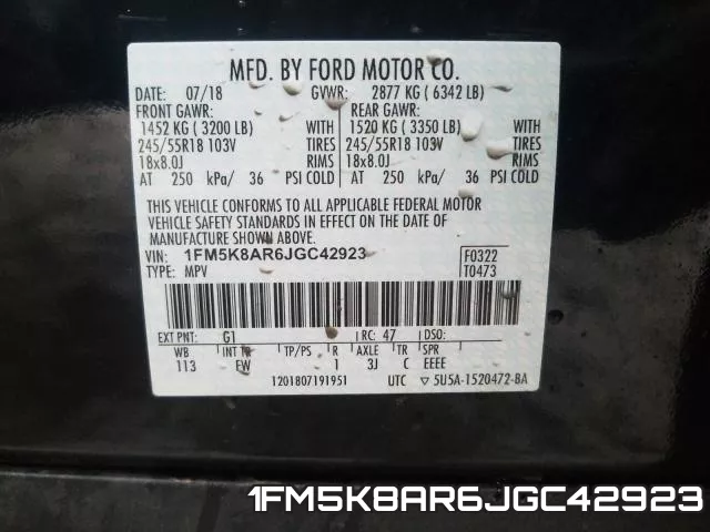 1FM5K8AR6JGC42923 фото 2