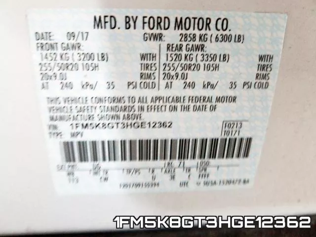 1FM5K8GT3HGE12362 фото 2