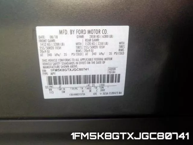 1FM5K8GTXJGC80741 фото 2
