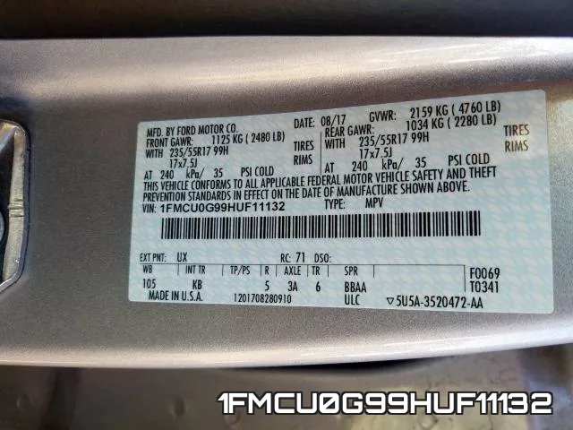 1FMCU0G99HUF11132 фото 2