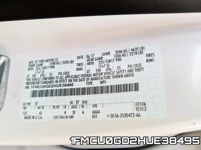 1FMCU0GD2HUE38495 фото 2