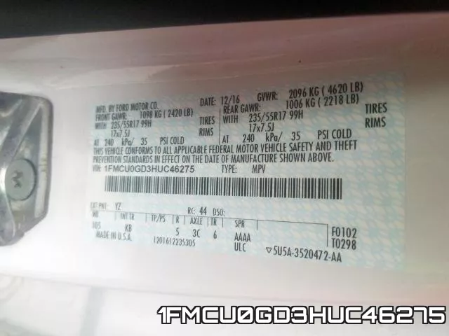 1FMCU0GD3HUC46275 фото 2