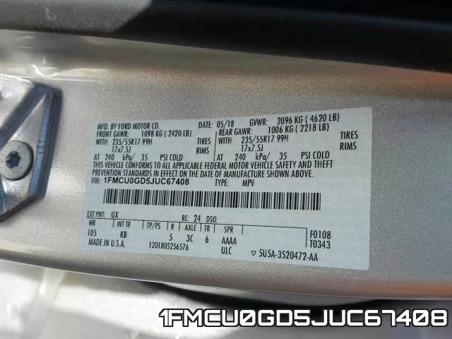 1FMCU0GD5JUC67408 фото 2