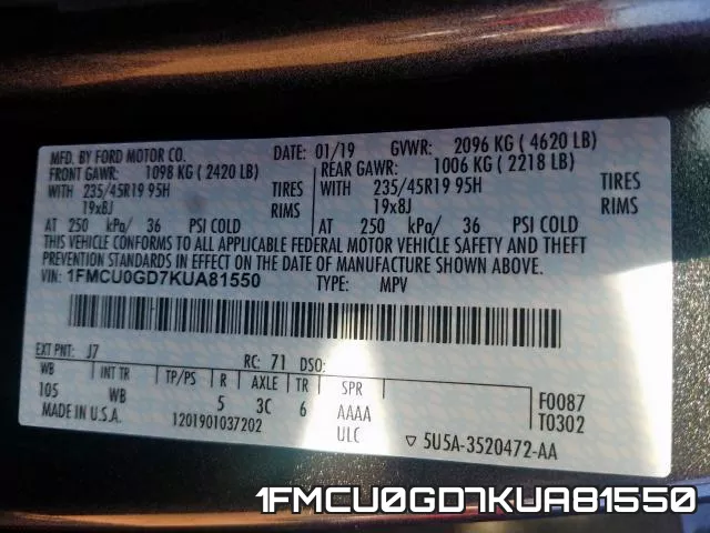 1FMCU0GD7KUA81550 фото 2