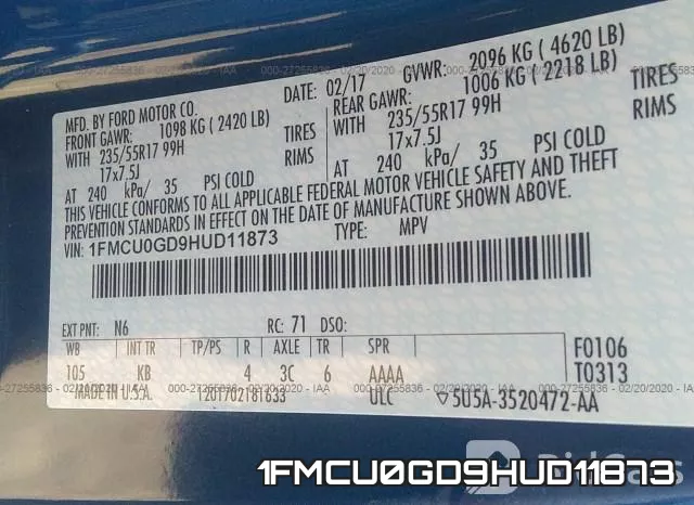 1FMCU0GD9HUD11873 фото 10