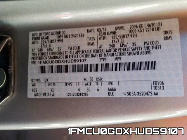 1FMCU0GDXHUD59107 фото 2