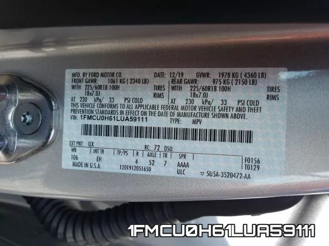 1FMCU0H61LUA59111 фото 2