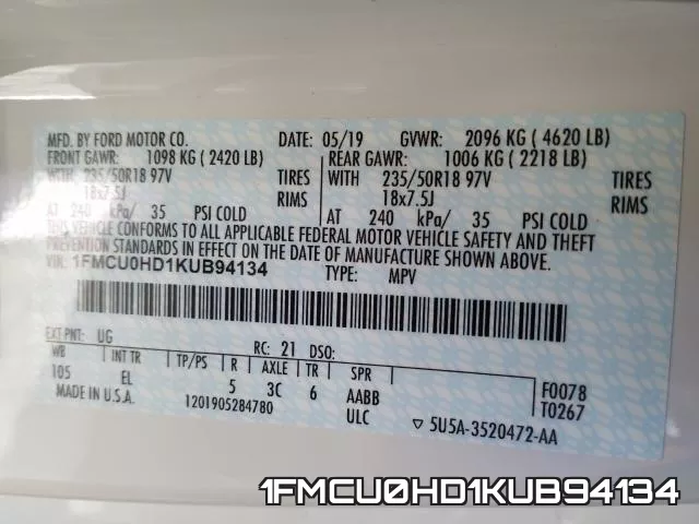 1FMCU0HD1KUB94134 фото 2