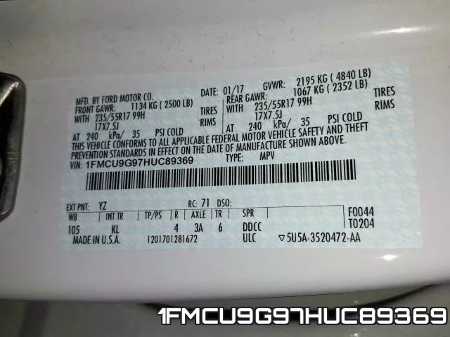 1FMCU9G97HUC89369 фото 2