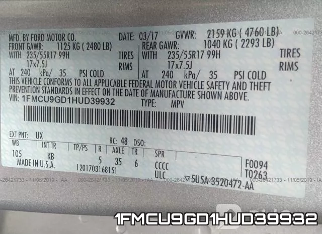 1FMCU9GD1HUD39932 фото 10