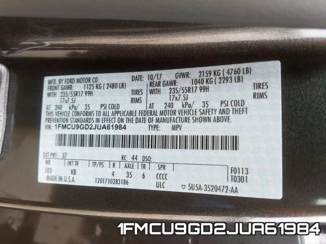 1FMCU9GD2JUA61984 фото 2