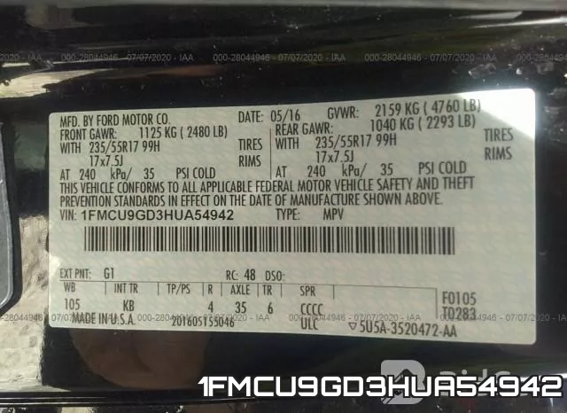 1FMCU9GD3HUA54942 фото 10