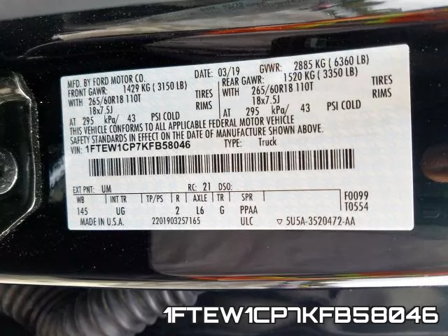1FTEW1CP7KFB58046 фото 2