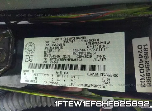 1FTEW1EF6HFB25892 фото 10