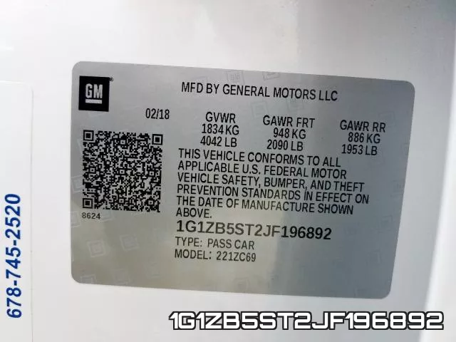 1G1ZB5ST2JF196892 фото 2
