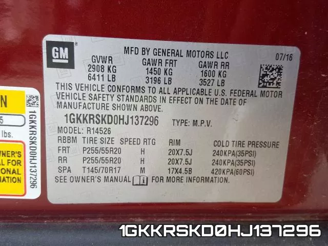 1GKKRSKD0HJ137296 фото 2
