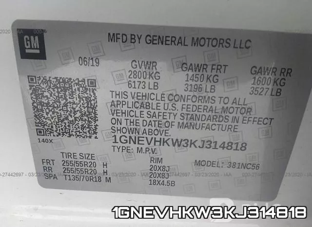 1GNEVHKW3KJ314818 фото 10