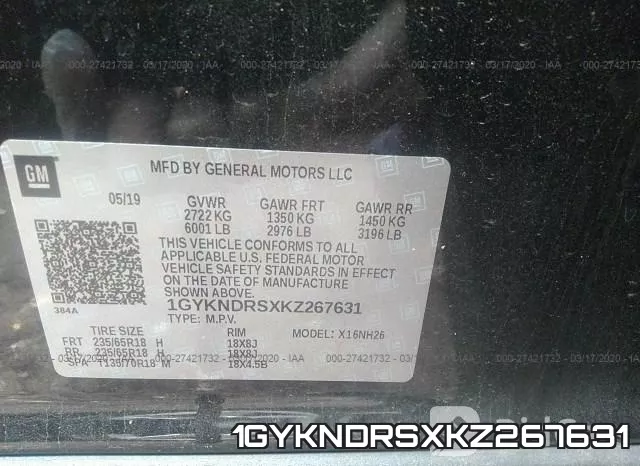 1GYKNDRSXKZ267631 фото 10