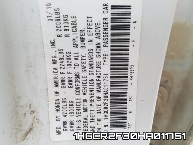 1HGCR2F30HA011751 фото 2