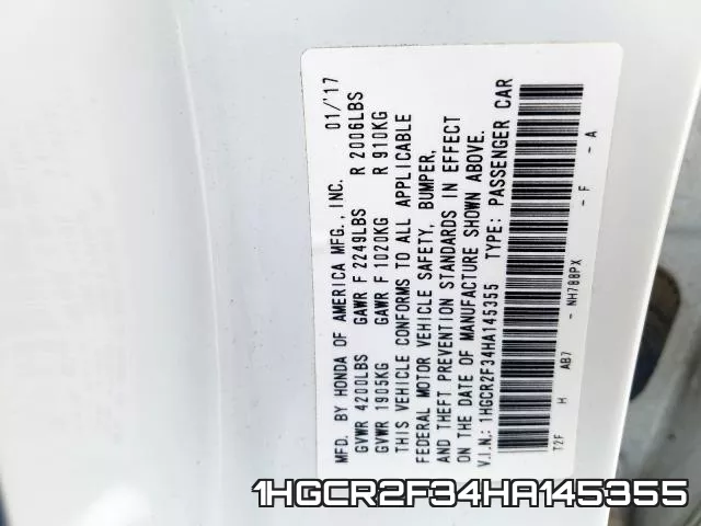 1HGCR2F34HA145355 фото 2