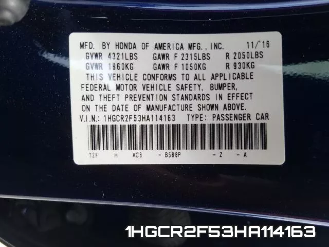 1HGCR2F53HA114163 фото 2