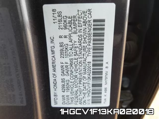 1HGCV1F13KA020018 фото 2