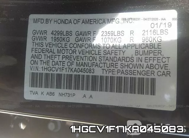 1HGCV1F17KA045083 фото 10