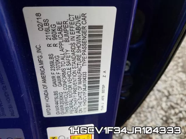 1HGCV1F34JA104333 фото 2