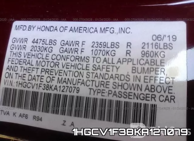 1HGCV1F38KA127079 фото 10