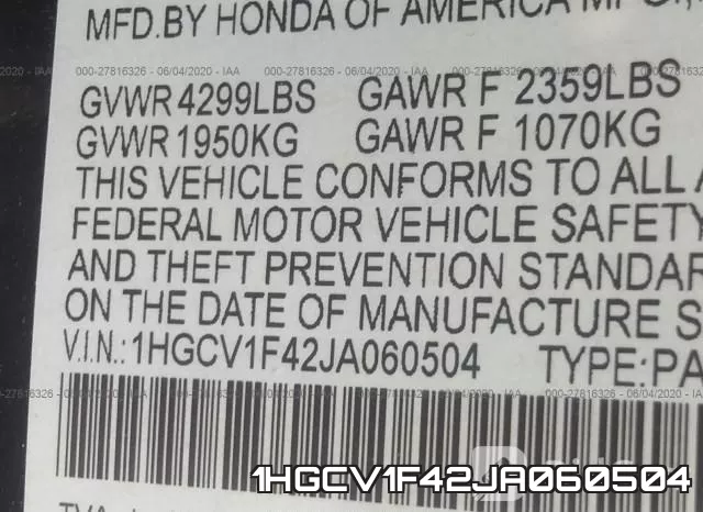 1HGCV1F42JA060504 фото 10