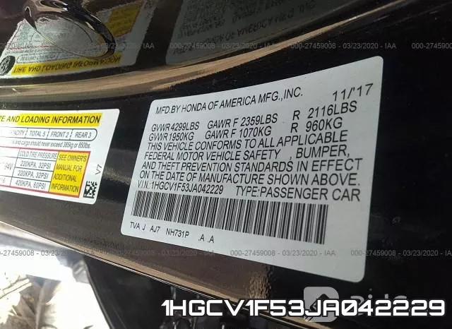 1HGCV1F53JA042229 фото 10