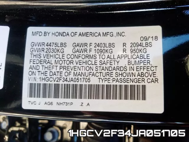 1HGCV2F34JA051705 фото 2