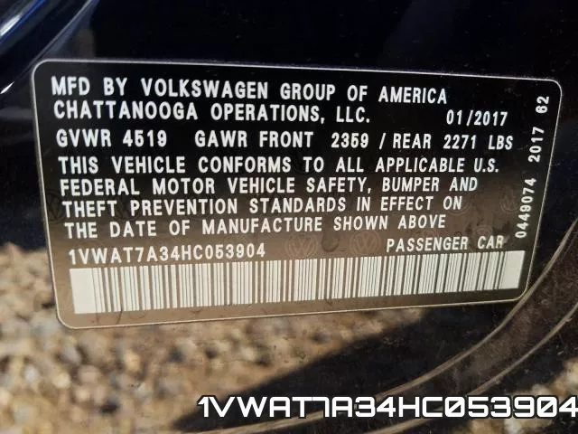1VWAT7A34HC053904 фото 2