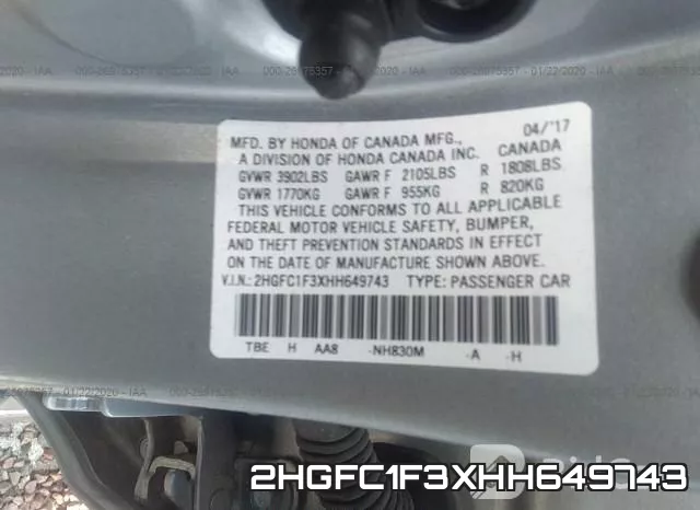 2HGFC1F3XHH649743 фото 10