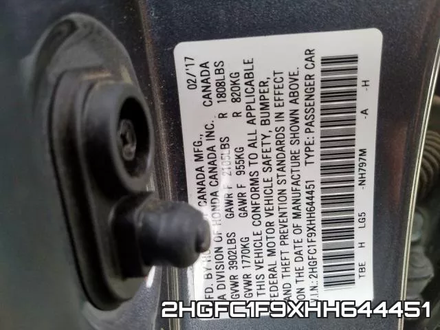2HGFC1F9XHH644451 фото 2