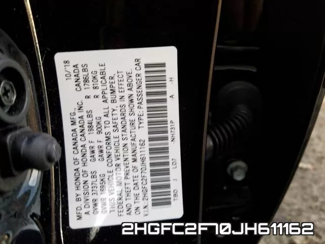 2HGFC2F70JH611162 фото 2