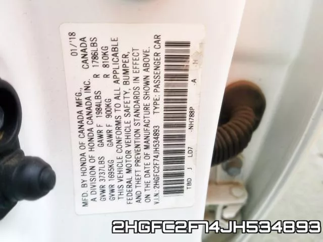 2HGFC2F74JH534893 фото 2