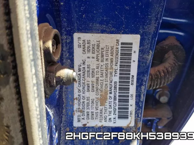 2HGFC2F88KH538939 фото 2