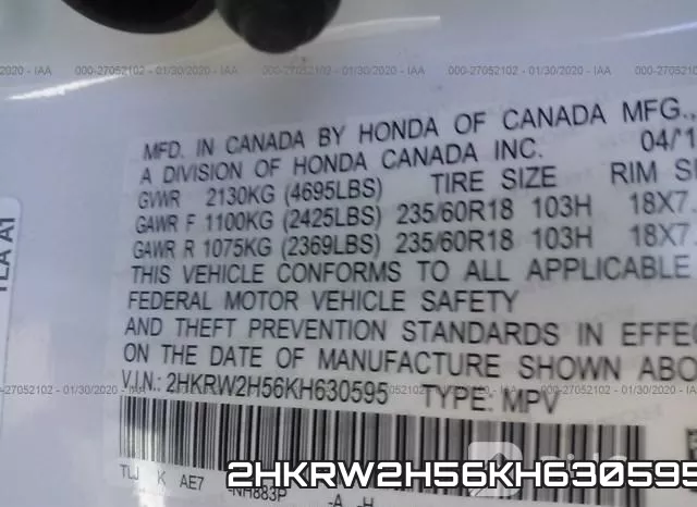 2HKRW2H56KH630595 фото 10