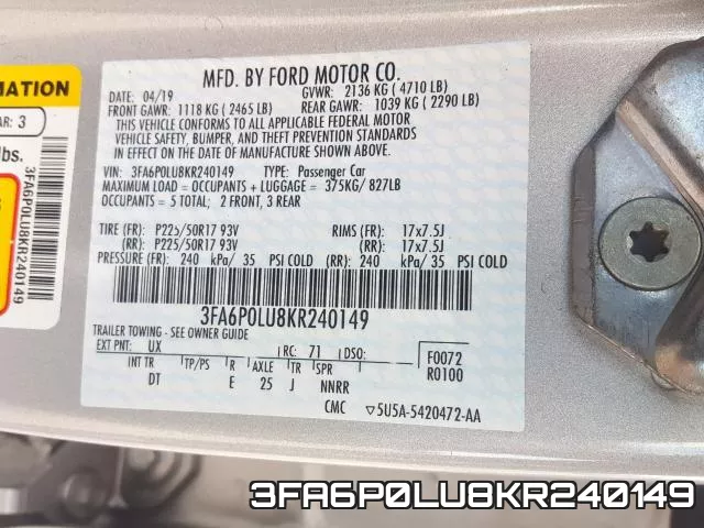 3FA6P0LU8KR240149 фото 2